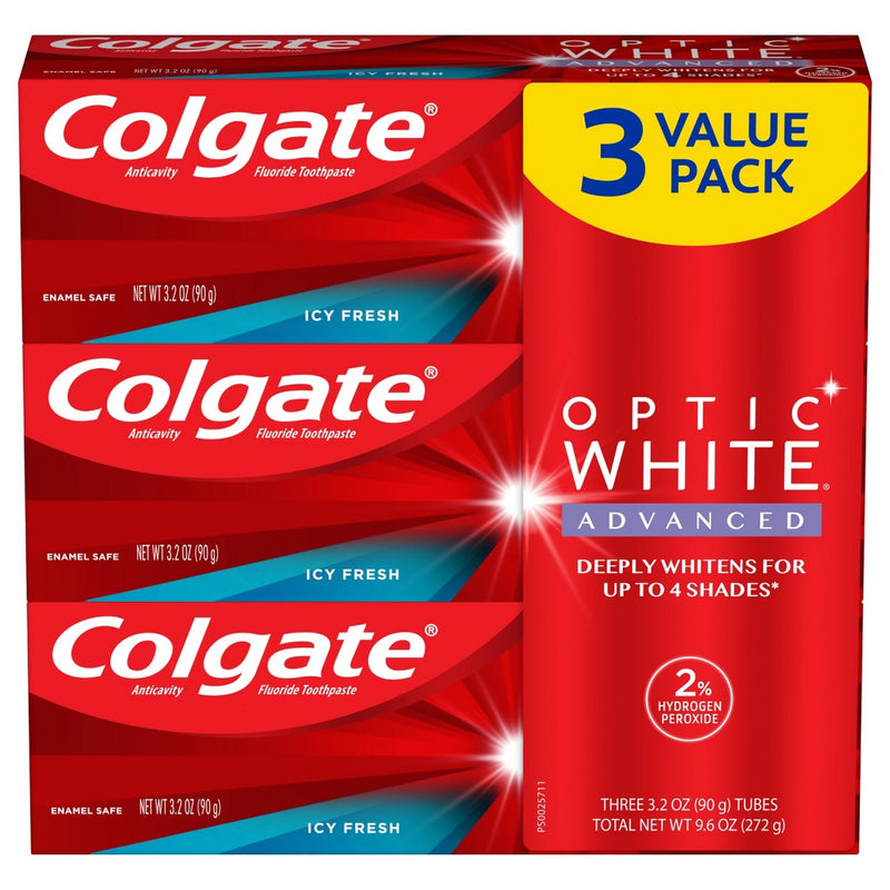 Colgate Optic White Advanced Whitening Toothpaste - Icy Fresh - 3.2oz/3pk