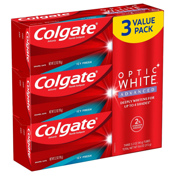 Colgate Optic White Advanced Whitening Toothpaste - Icy Fresh - 3.2oz/3pk
