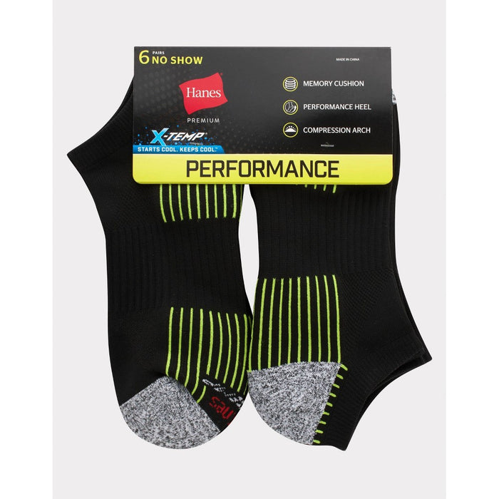 Hanes Premium Men's Performance Filament No Show Socks 6pk - Black 6-12