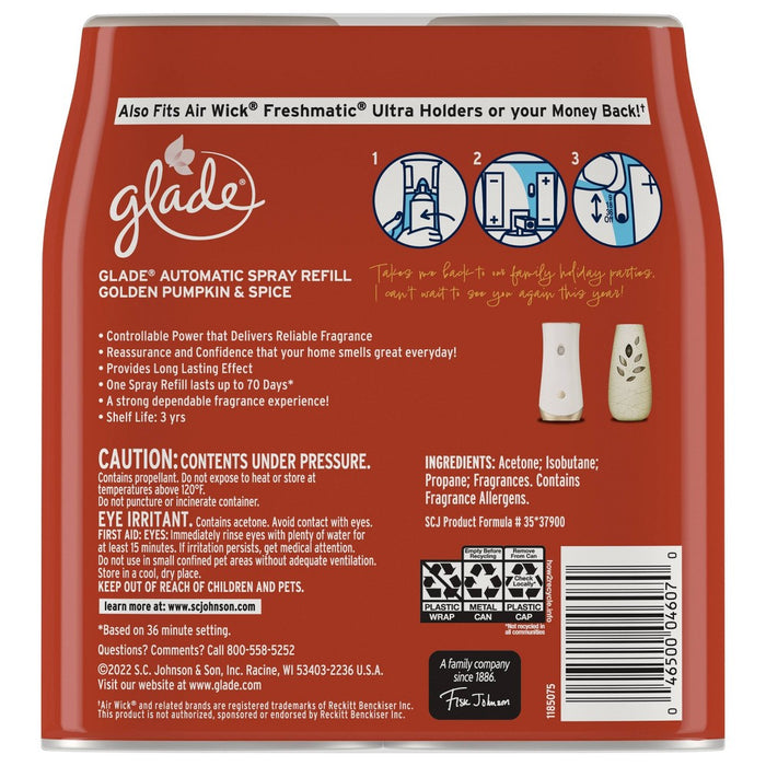 Glade Automatic Spray Air Freshener - Golden Pumpkin & Spice Refill - 12.4oz/2pk