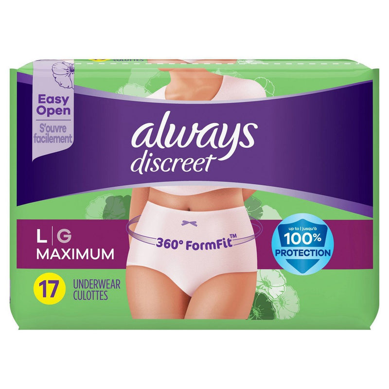 Always Discreet Incontinence & Postpartum Incontinence Underwear for Women - Maximum Absorbency - Large - 17ct