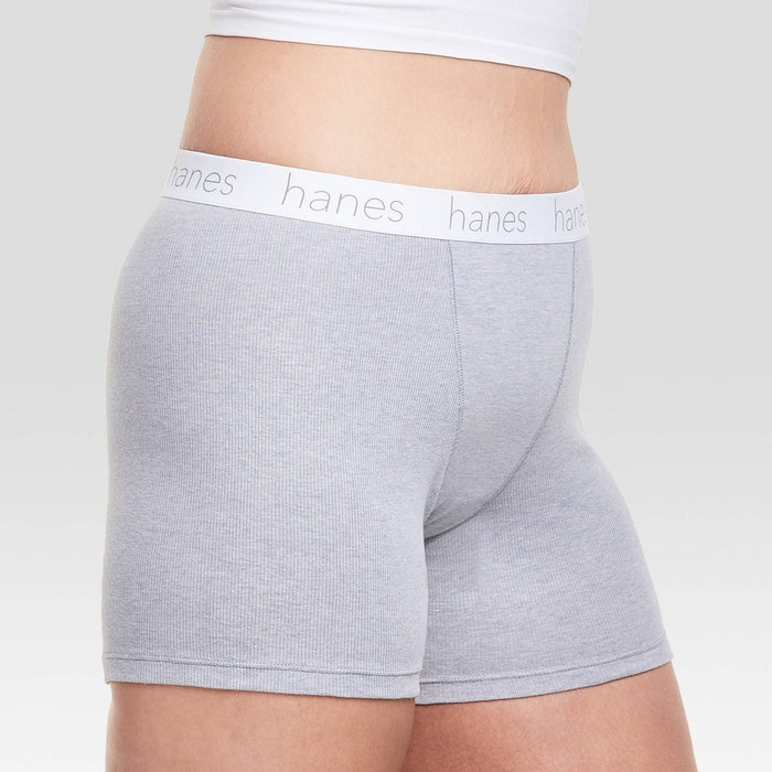 Hanes Premium Women's 4pk Cotton Mid-Thigh with Comfortsoft Waistband Boxer Briefs - Basic Pack White/Gray/Black M