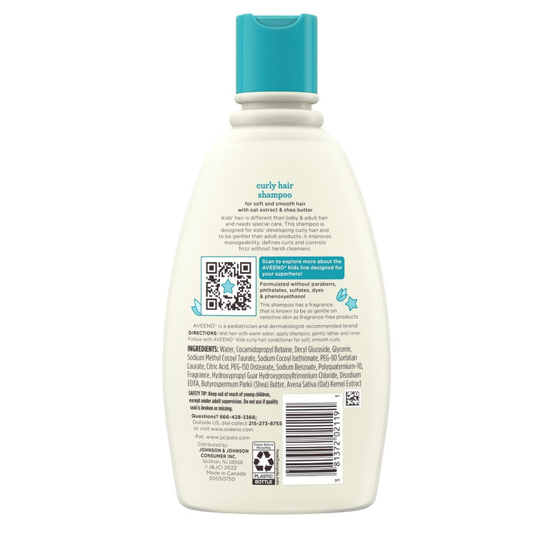 Aveeno Kids Curly Hair Hydrating Shampoo, Oat Extract & Shea Butter - Gentle Scent - 12 fl oz