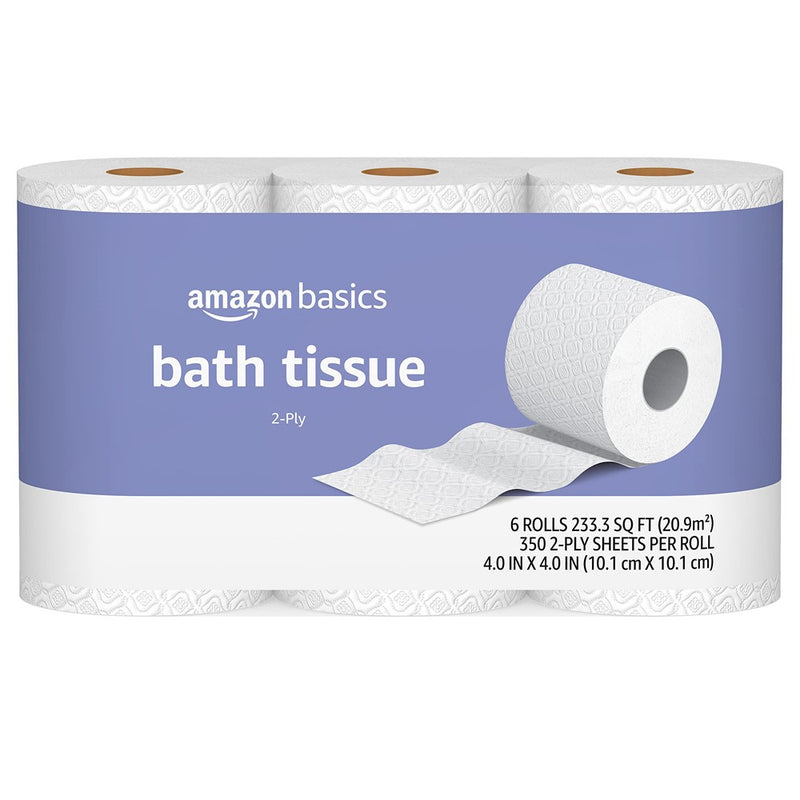 Amazon Basics 2-Ply Toilet Paper, 350 Sheets Per Roll, 6 Count