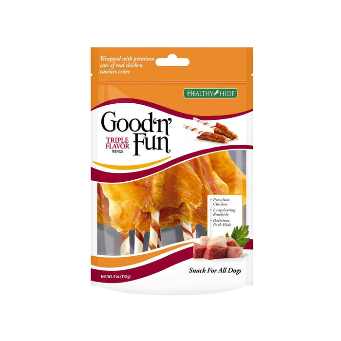Good 'n' Fun Triple Flavor Wings Rawhide Beef, Chicken and Pork Flavor Dog Treats - 4oz