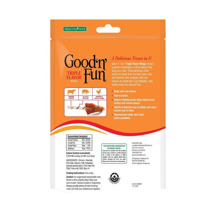 Good 'n' Fun Triple Flavor Wings Rawhide Beef, Chicken and Pork Flavor Dog Treats - 4oz