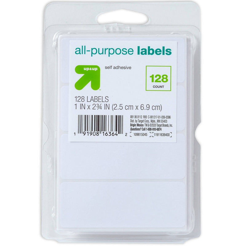 128ct 1"x2.75" Rectangular Labels White - up & up™