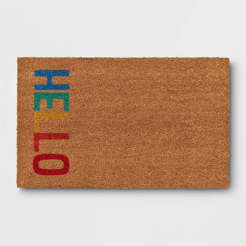 1'6"x2'6" 'Hello' Rainbow Coir Doormat Natural - Sun Squad™ (LOCAL PICKUP ONLY)