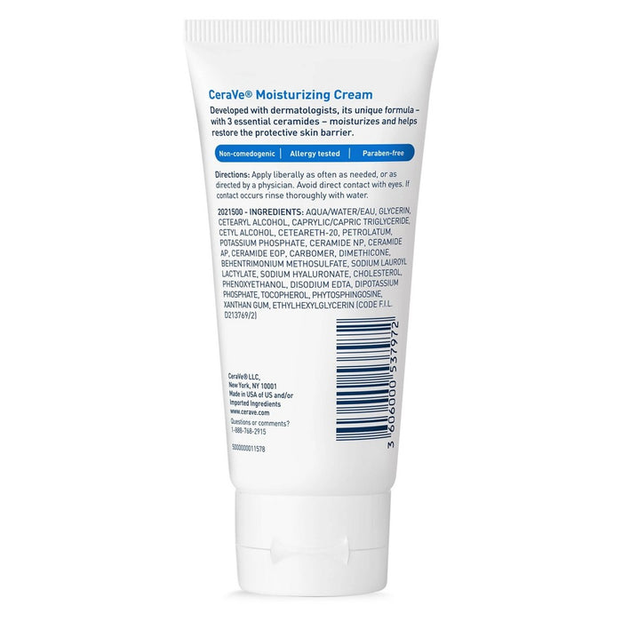 PACK OF 3!!! CeraVe Moisturizing Cream, Travel Size Unscented - 1.89 fl oz