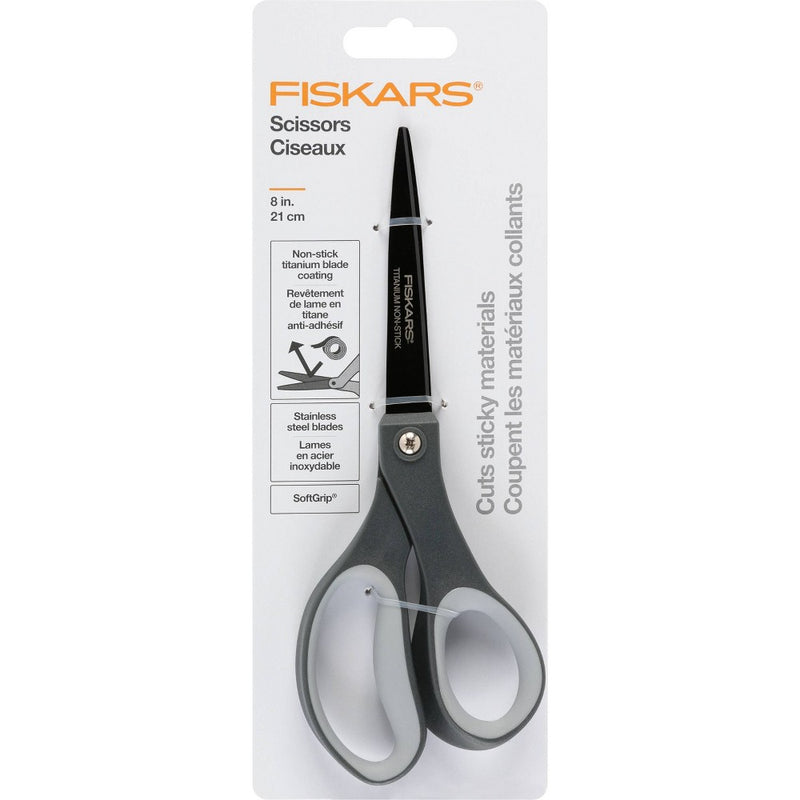 Fiskars 8" Performance Softgrip Non-Stick Titanium Fashion Scissors Black/Gray