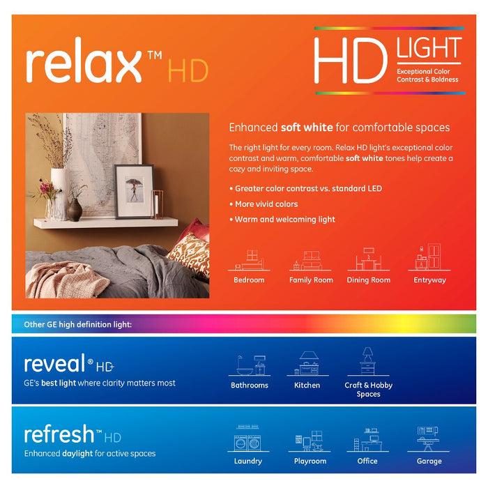 GE 2pk 10W 60W Equivalent Relax LED HD Light Bulbs Soft White
