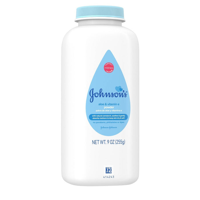 Johnson's Naturally Derived Cornstarch Baby Powder, Aloe & Vitamin E, Hypoallergenic - 9oz