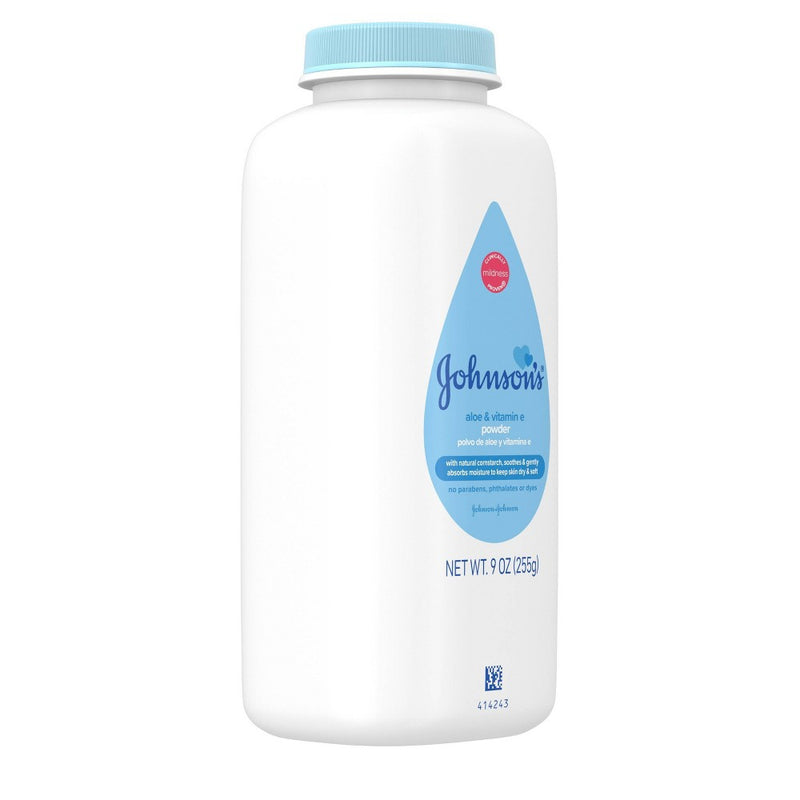 Johnson's Naturally Derived Cornstarch Baby Powder, Aloe & Vitamin E, Hypoallergenic - 9oz