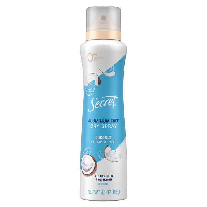 Secret Dry Spray Aluminum Free Deodorant - Coconut and Hemp Seed Oil - 4.1oz