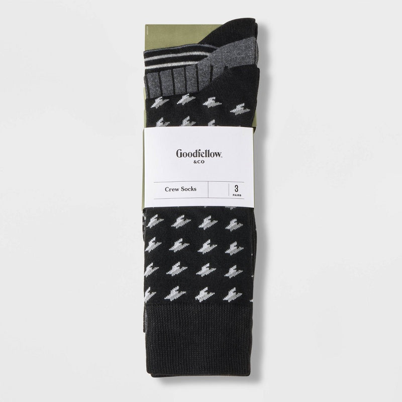 Men's Dotted Pattern Socks 3pk - Goodfellow & Co™ Black/Gray 7-12