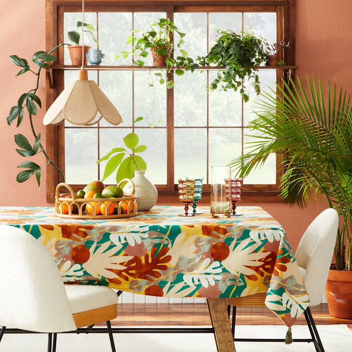 60" x 84" Cotton Palm Print Tablecloth with Tassels - Opalhouse™ designed with Jungalow™