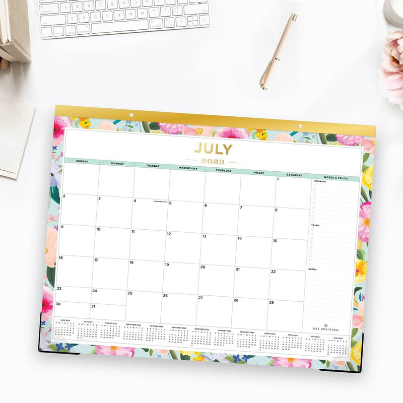 Day Designer 2023-24 Academic Desk Pad Calendar 22"x17" Monthly Trim Tape Enchanted Blue