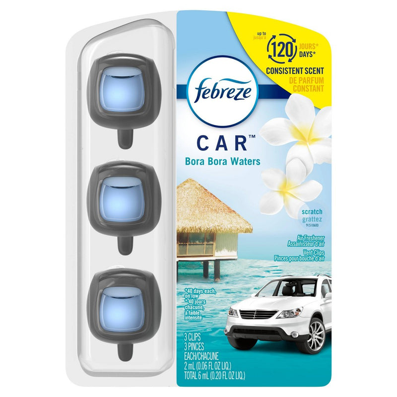 Febreze Car Air Freshener Vent Clip - Bora Bora Scent - 0.20 fl oz/3pk