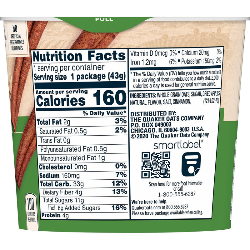 Quaker Instant Oatmeal Cup Apple Cinnamon 1.51oz