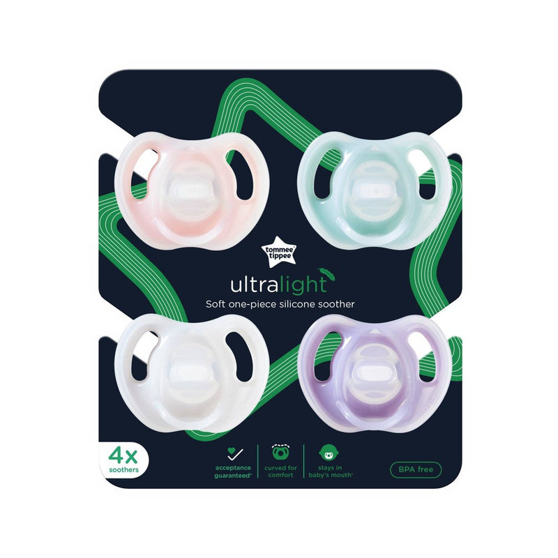 Tommee Tippee Ultra-Light Silicone Baby Pacifier 0-6m - Pink/Green - 4pk