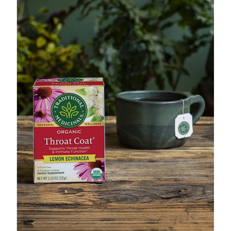 Traditional Medicinals Organic Throat Coat Lemon Echinacea Herbal Tea - 16ct