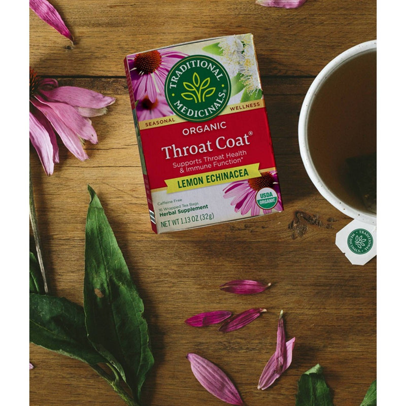 Traditional Medicinals Organic Throat Coat Lemon Echinacea Herbal Tea - 16ct