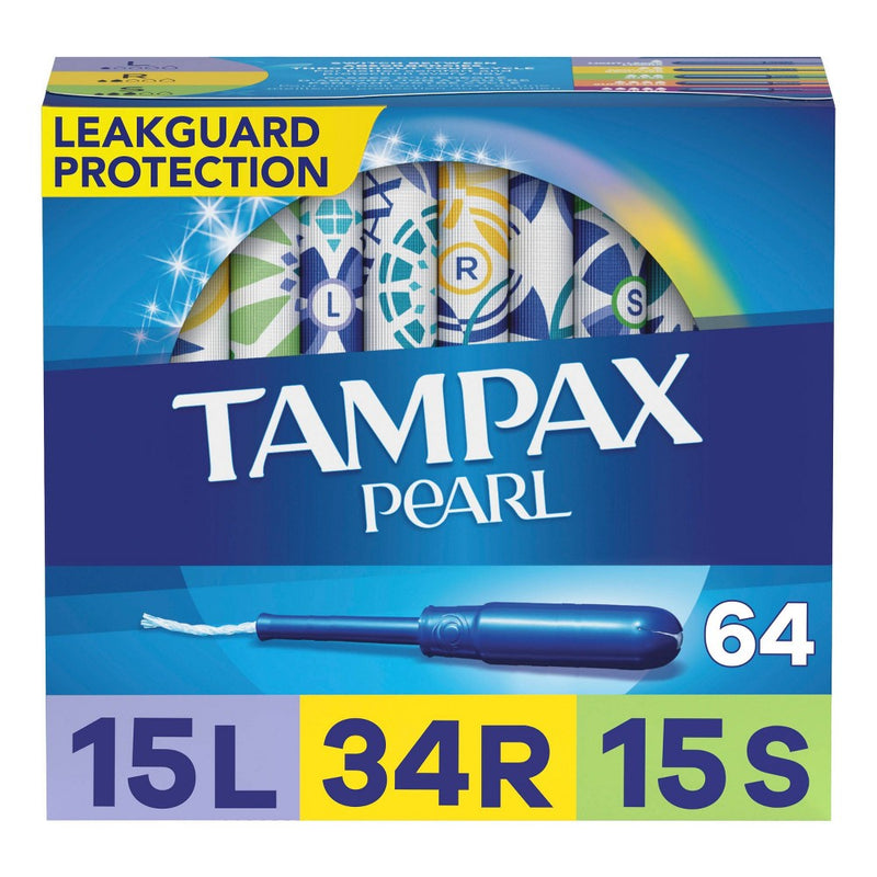 Tampax Pearl Tampons Trio Pack with Plastic Applicator and LeakGuard Braid - Light/Regular/Super Absorbency - Unscented - 64ct