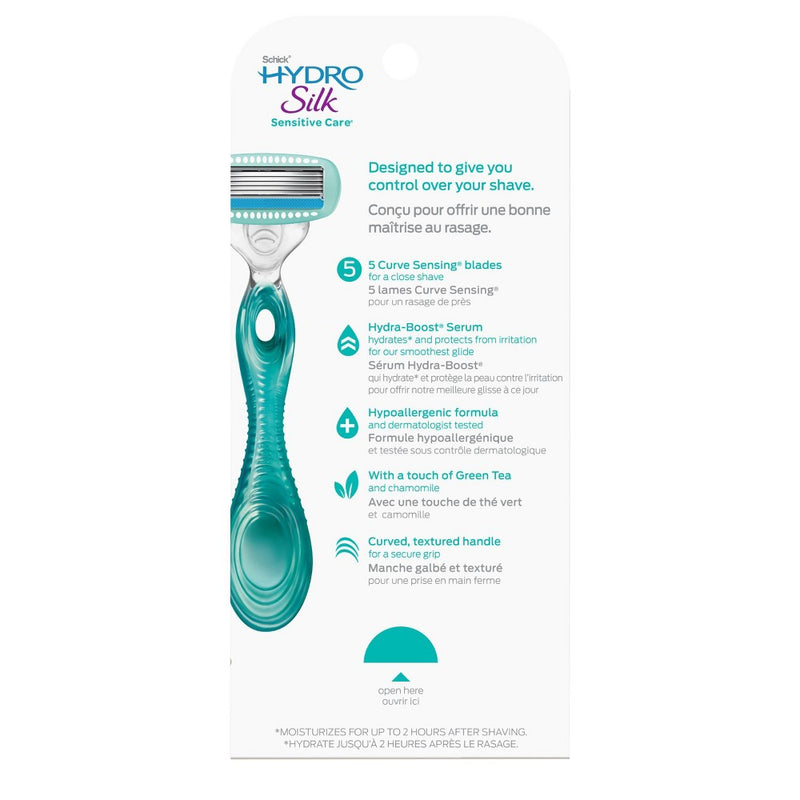 Schick Hydro Silk Sensitive Women's Razor - 1 Razor Handle and 2 Refills