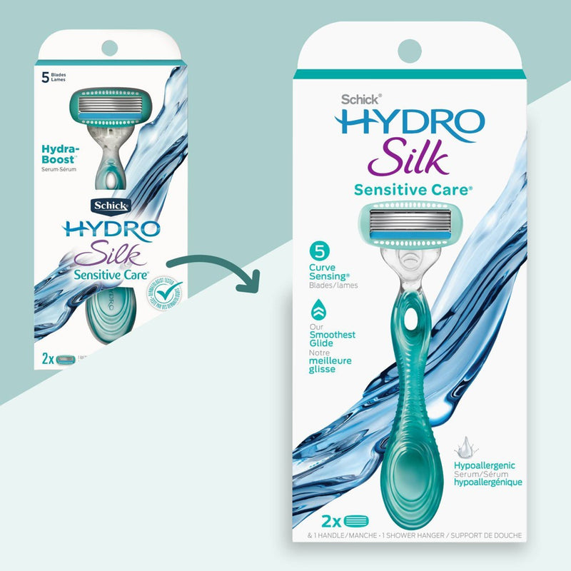 Schick Hydro Silk Sensitive Women's Razor - 1 Razor Handle and 2 Refills