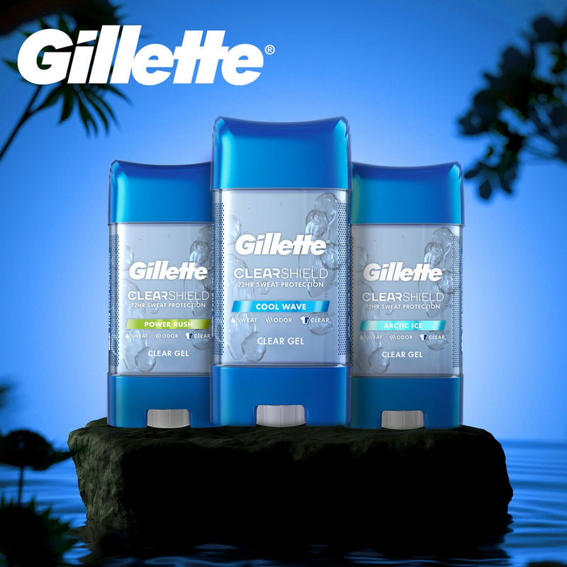 Gillette Antiperspirant Deodorant for Men, Clear Gel, Cool Wave, 72 Hours Sweat Protection - 3.8oz/2 Pack