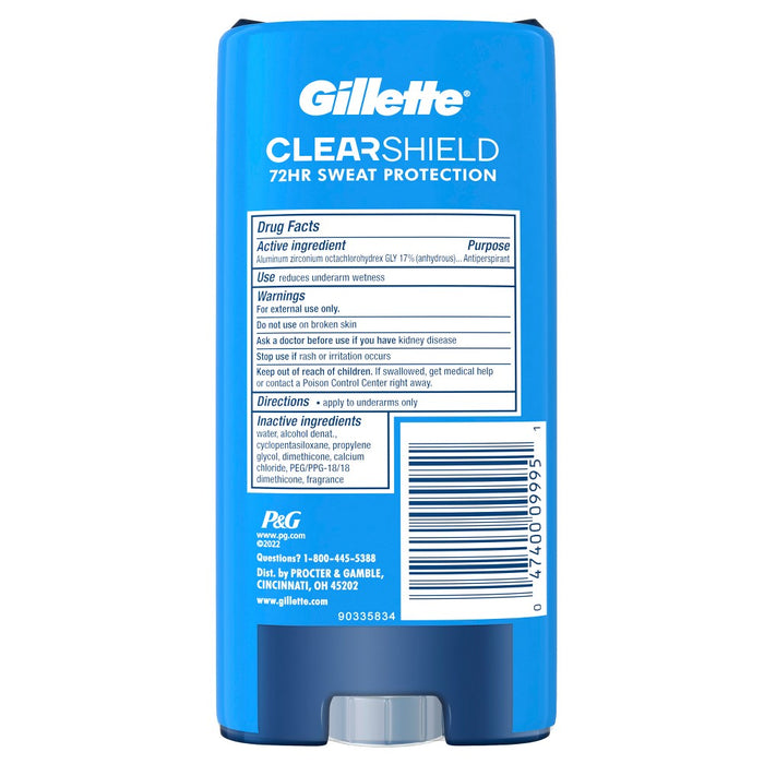 Gillette Antiperspirant Deodorant for Men, Clear Gel, Cool Wave, 72 Hours Sweat Protection - 3.8oz/2 Pack