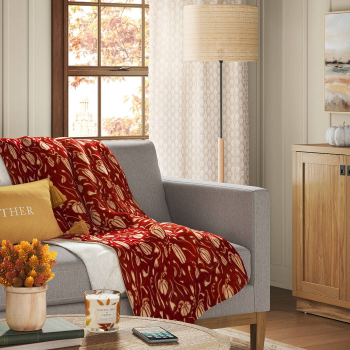 Mini Pumpkin Printed Plush with Shearling Reverse Throw Blanket Orange - Threshold™