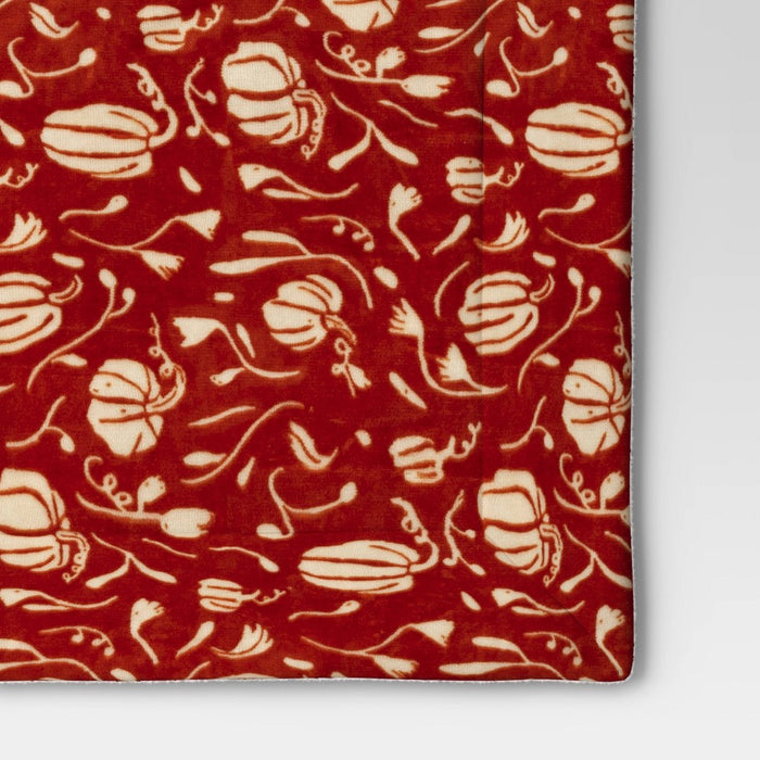 Mini Pumpkin Printed Plush with Shearling Reverse Throw Blanket Orange - Threshold™
