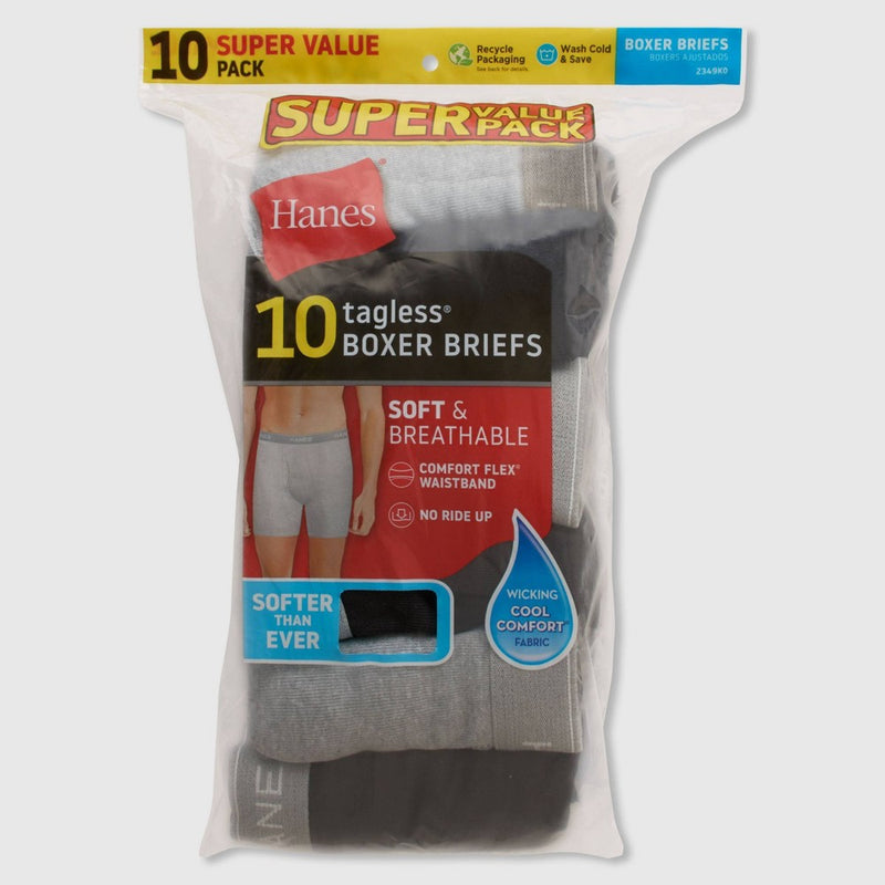 Hanes Men's Super Value Moisture-Wicking Cotton Boxer Briefs 10pk - Black/Gray XL