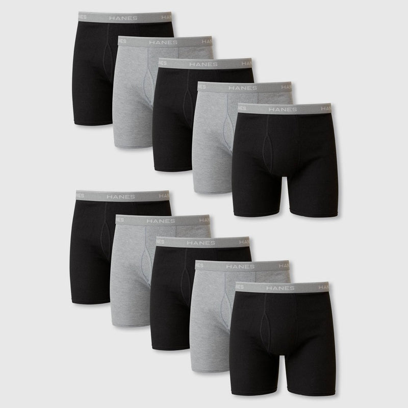 Hanes Men's Super Value Moisture-Wicking Cotton Boxer Briefs 10pk - Black/Gray XL
