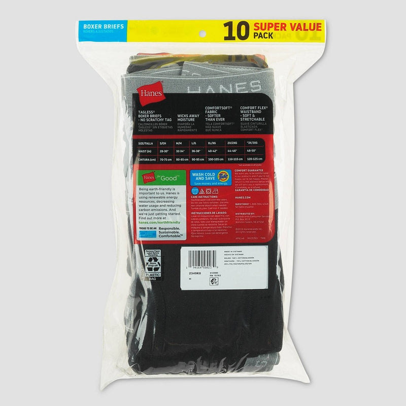 Hanes Men's Super Value Moisture-Wicking Cotton Boxer Briefs 10pk - Black/Gray XL