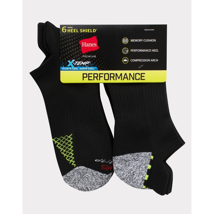 Hanes Premium Men's Performance Filament Heel Shield Low Cut Socks 6pk - Black 6-12
