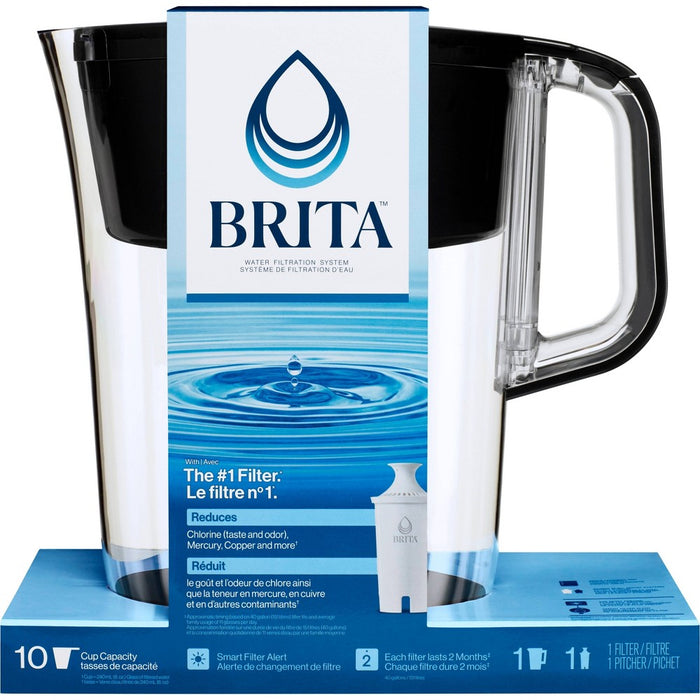 Brita Water Filter 10-Cup Tahoe Water Pitcher Dispenser with Standard Water Filter - Black