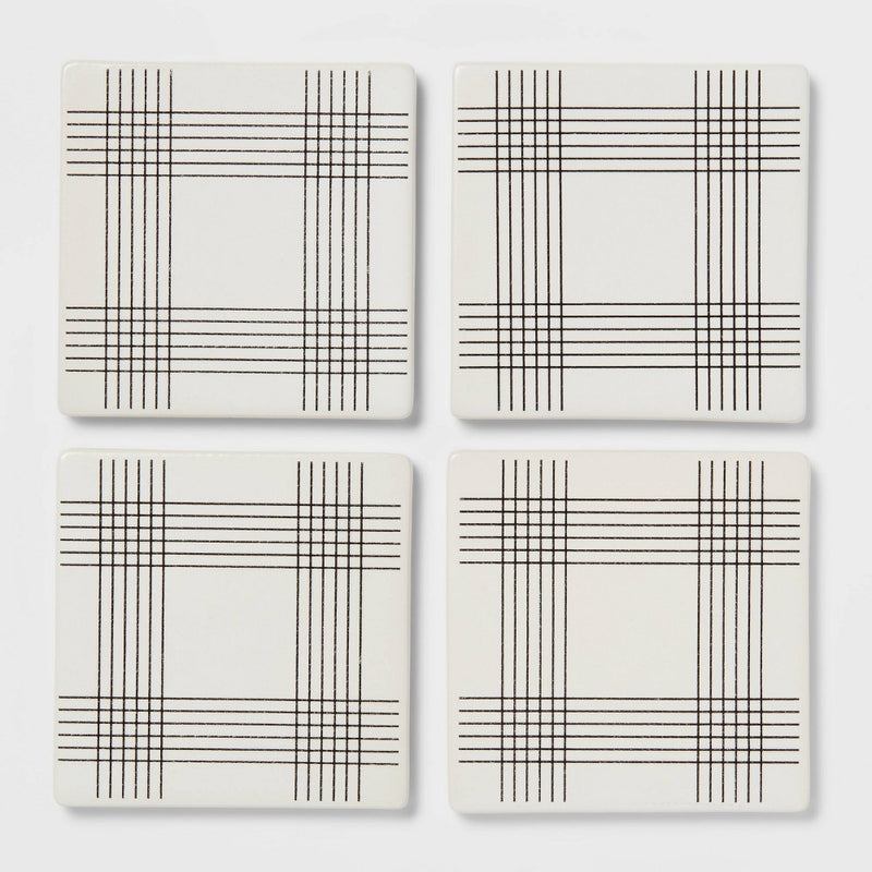 4pk Stoneware Open Plaid Coasters - Threshold™