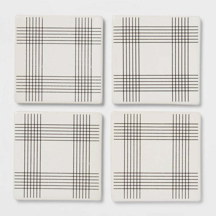 4pk Stoneware Open Plaid Coasters - Threshold™