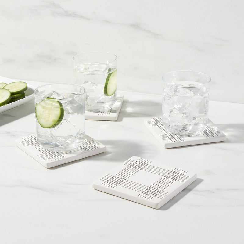 4pk Stoneware Open Plaid Coasters - Threshold™