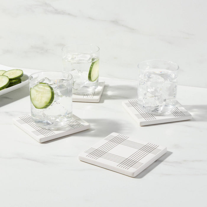4pk Stoneware Open Plaid Coasters - Threshold™
