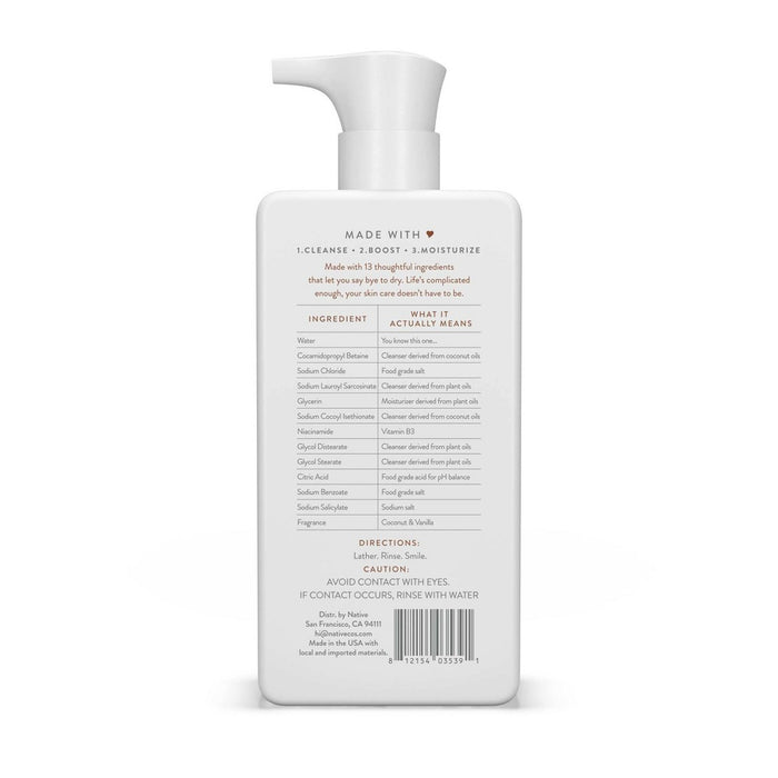 Native Face Wash Moisturizing Coconut and Vanilla with Niacinamide - 12 fl oz