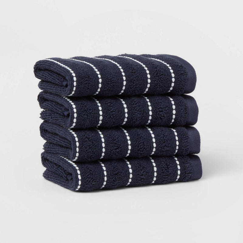 4pc Performance Plus Washcloths Navy Striped - Threshold™