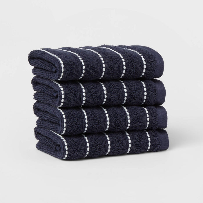 4pc Performance Plus Washcloths Navy Striped - Threshold™