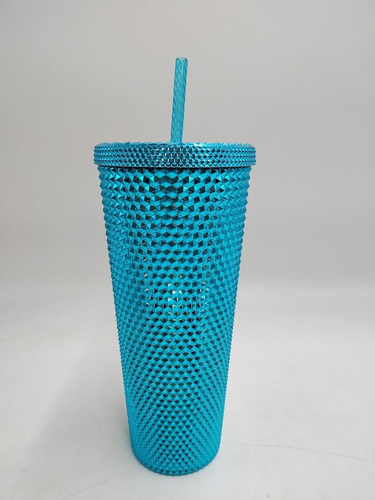 Starbucks Summer 2023 Metallic Chrome Teal Blue Bling Studded 24 oz. Tumbler