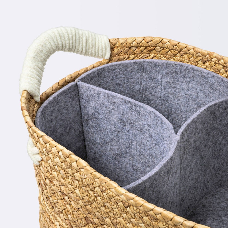 Braided Water Hyacinth with Tufted Embroidery Diaper Caddy Basket - Cloud Island™