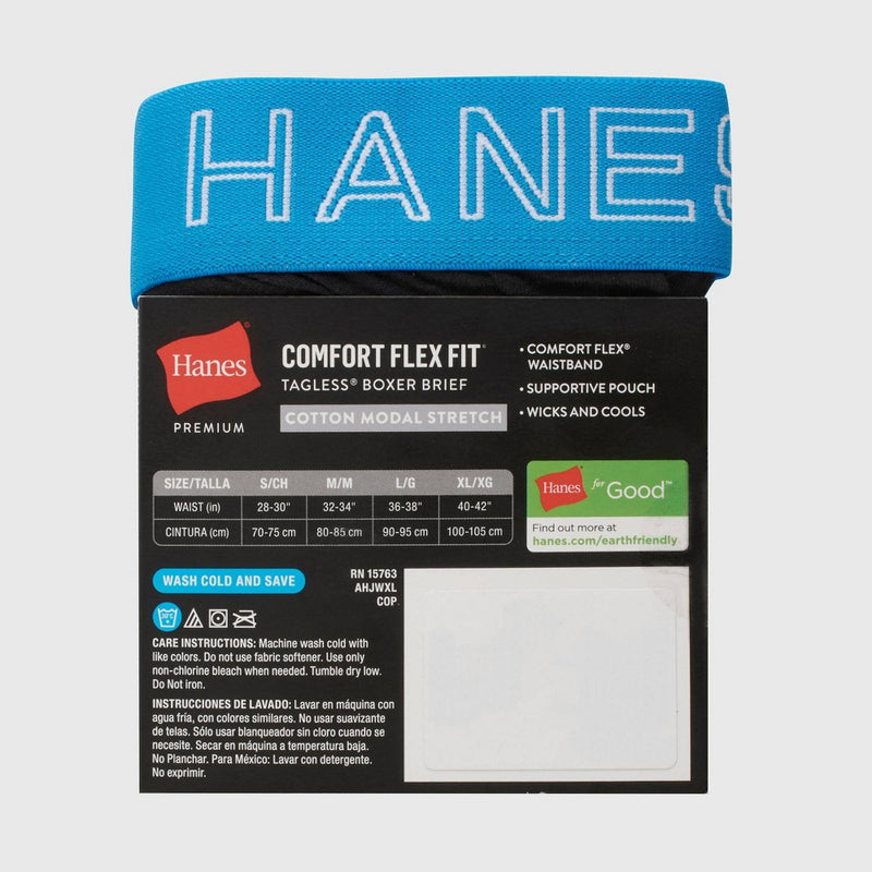 Hanes Originals Premium Men's Cotton Modal Stretch Comfort Flex Fit Boxer Briefs - Black M