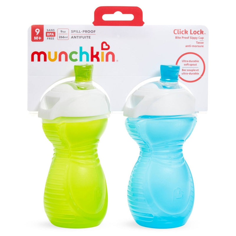Munchkin Click Lock 9oz Bite Proof Soft Spout Sippy Cup - 2pk Blue/Green