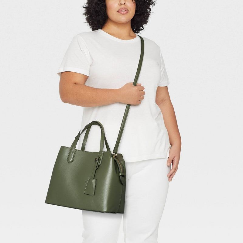 Triple Compartment Satchel Handbag - A New Day Olive Green